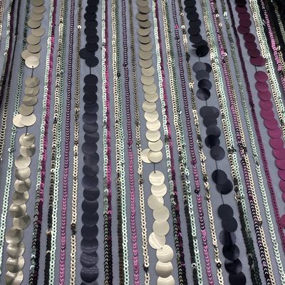 qualité  Elegant QUICK DRY stripe polyester mesh with sequin embroidery fabric for evening dress usine